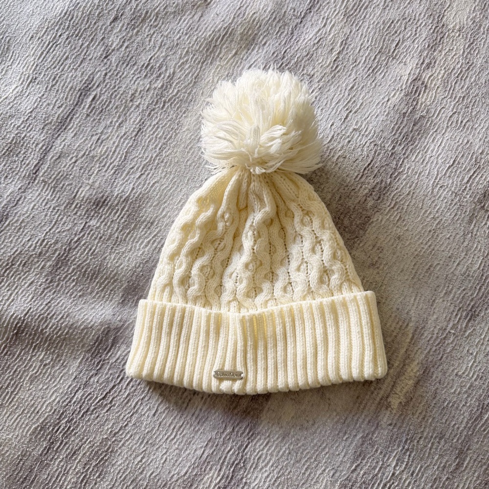 New Calvin Klein Cream Cable Knit Pom Pom Beanie for Kids